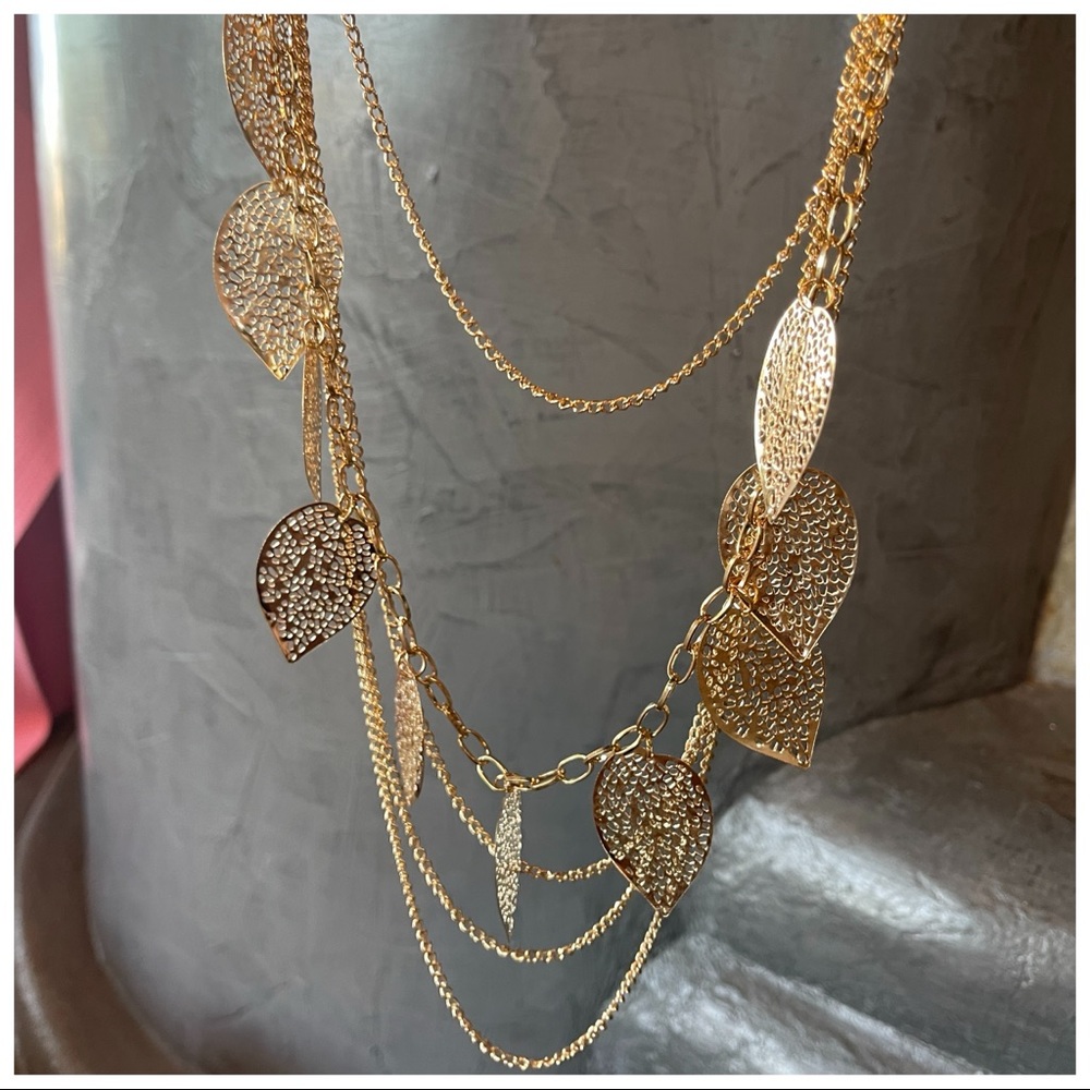Dangling Leaf Layered Necklace - Picture 7 of 8